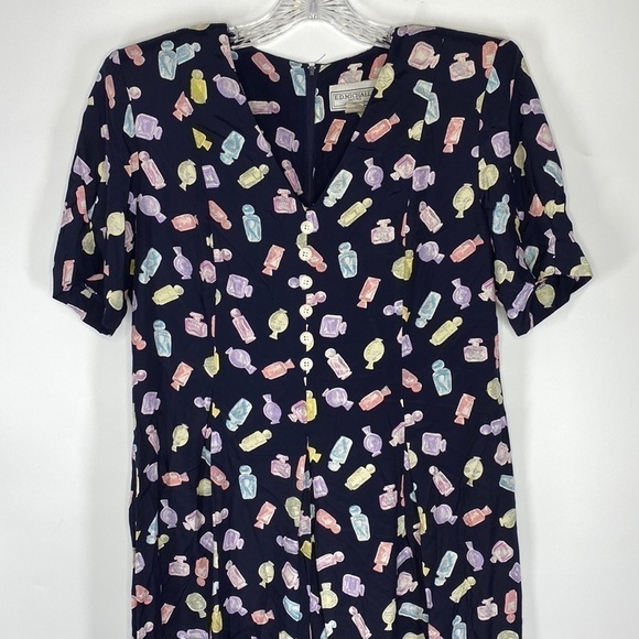 Vintage E.D Michaels By Melanie Drucker Perfume Bottle Navy Blue Dress Size 10 - Picture 2 of 13